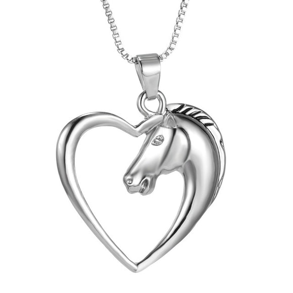 jewelry plated white K Horse in Heart Necklace Pendant Necklace for women girl mom gifts Unicorn