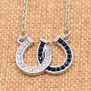 Lucky Rhinestone Double Black White Color Horseshoe Pendant