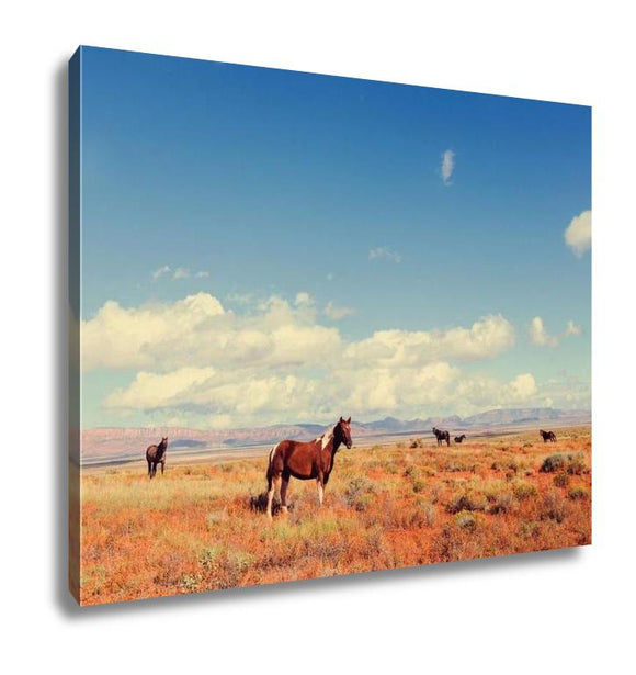 Gallery Wrapped Canvas, Horses On Meadow In Summer